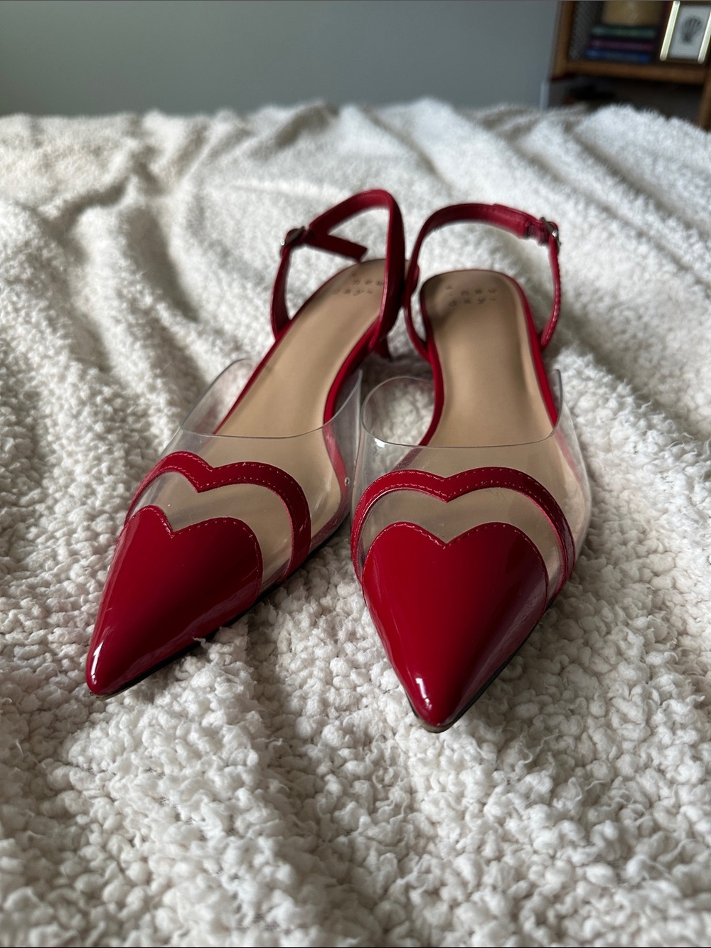 A New Day Red Pointed-Toe Heart Slingback Flats